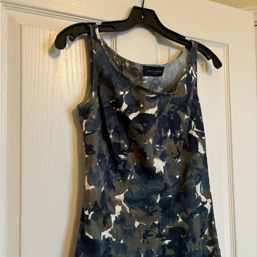 PIAZZA SEMPIONE Sleeveless Navy and Green Floral Leaves Print Dress - Picture 5 of 14